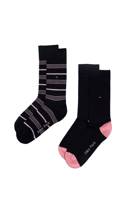 Set of two pairs of plain and striped navy stretch cotton blend socks - A SHOOTER - Image 1