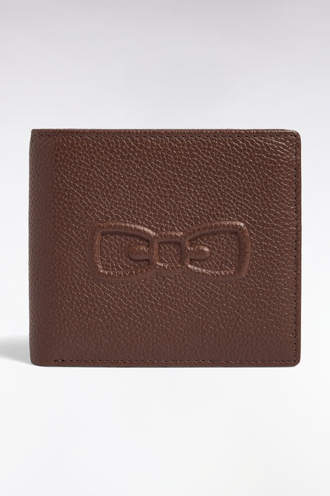 Italian wallet in brown grained leather - Image 1