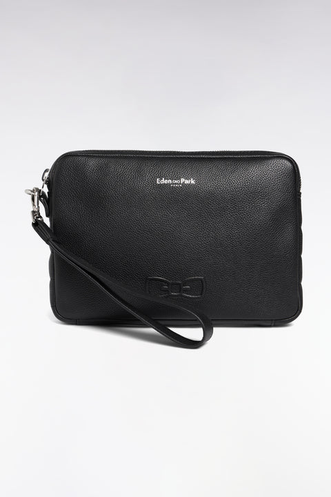 Black grained leather pouch - Image 1