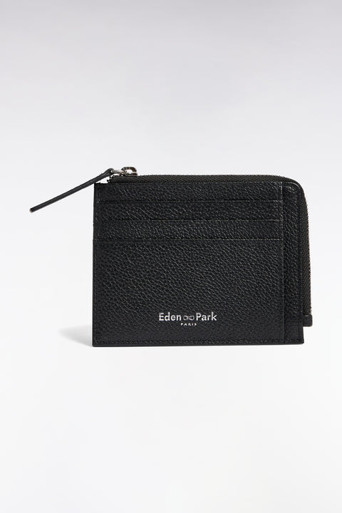 Zipped card holder in black grained leather - Image 1