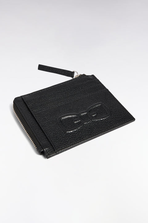 Zipped card holder in black grained leather - Image 2