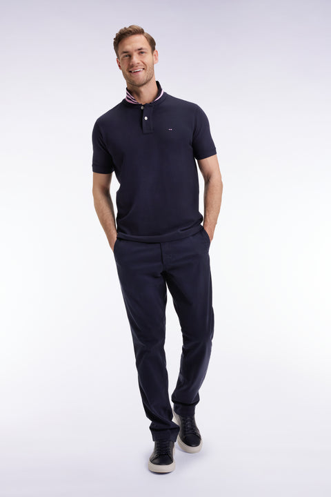 Pleatless chino pants in navy stretch cotton - Image 3