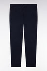 Pleatless chino pants in navy stretch cotton