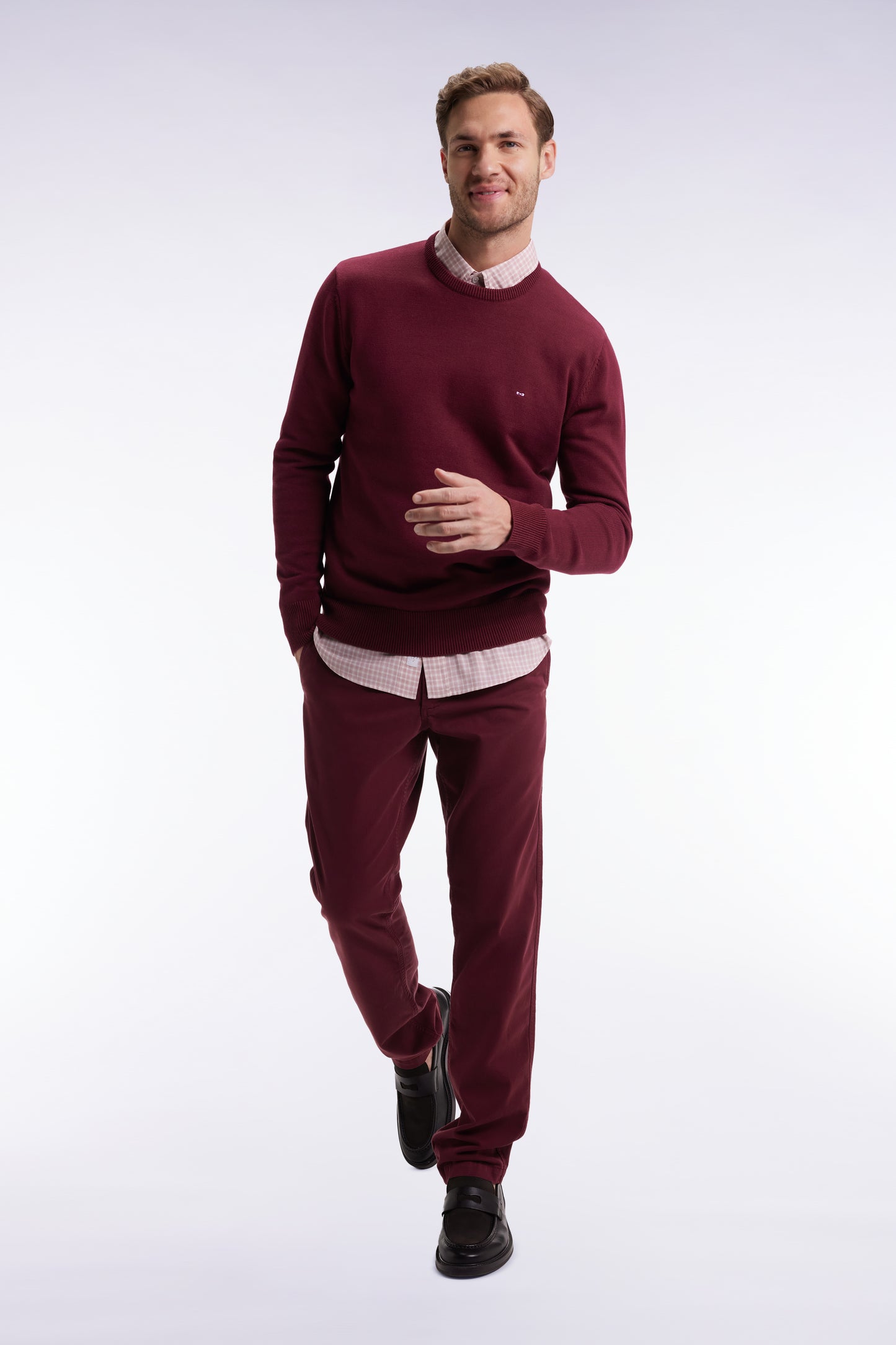 Pantalon chino sans plis en coton stretch bordeaux