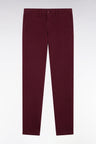 Pleatless chino pants in burgundy stretch cotton