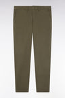 Pleatless chino pants in khaki stretch cotton