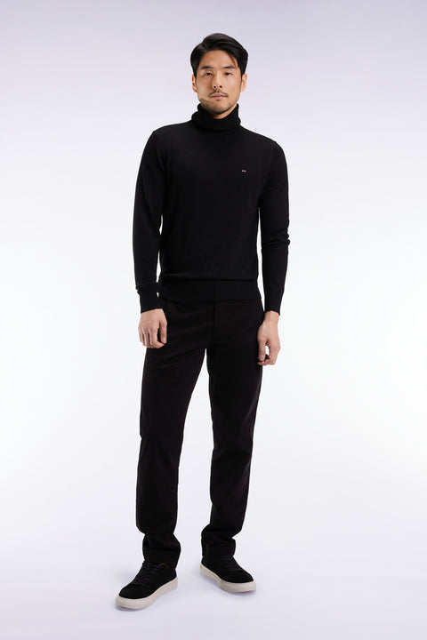 Pleatless chino pants in black stretch cotton - Image 1
