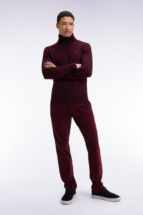 Pleatless chino pants in navy stretch velvet - Image 1