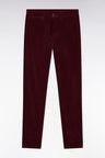 Pleatless chino pants in navy stretch velvet