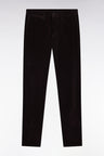 Pleatless chino pants in brown stretch velvet