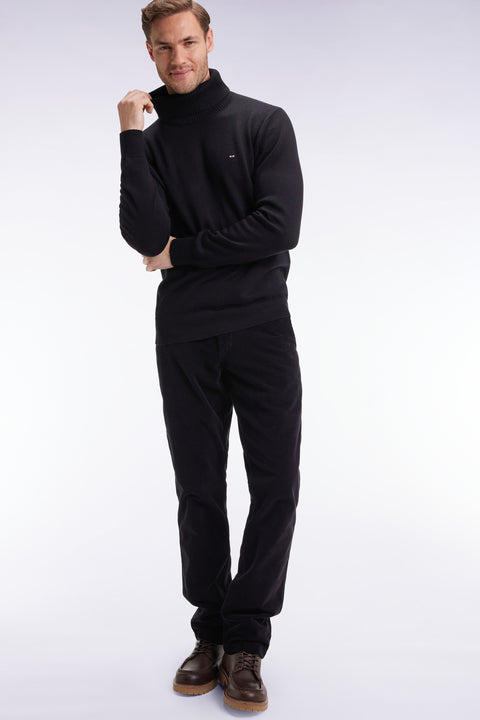Pleatless chino pants in black stretch velvet - Image 1