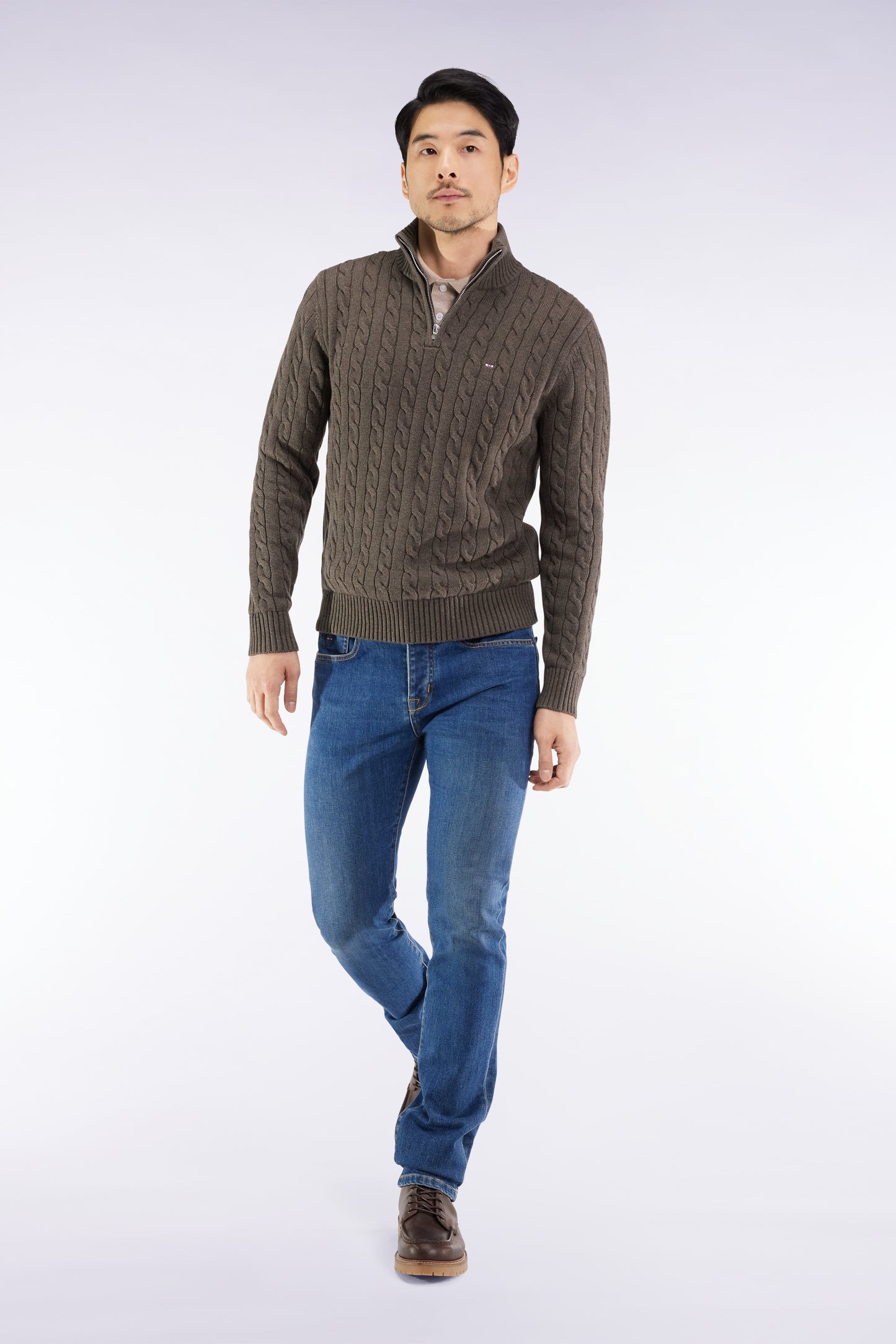 5-pocket stretch denim jeans in blue Pima cotton with slim fit