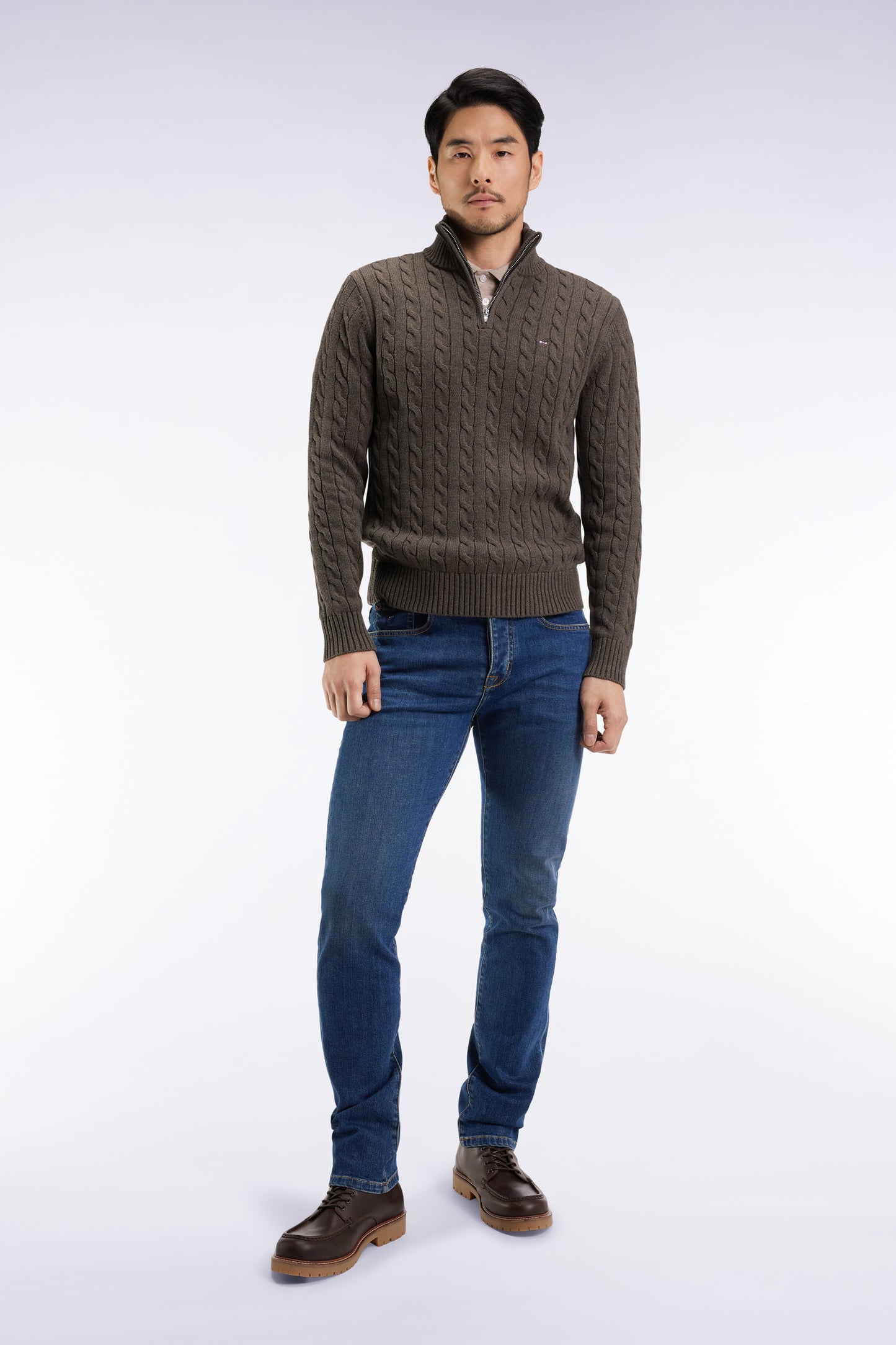 5-pocket stretch denim jeans in blue Pima cotton with slim fit