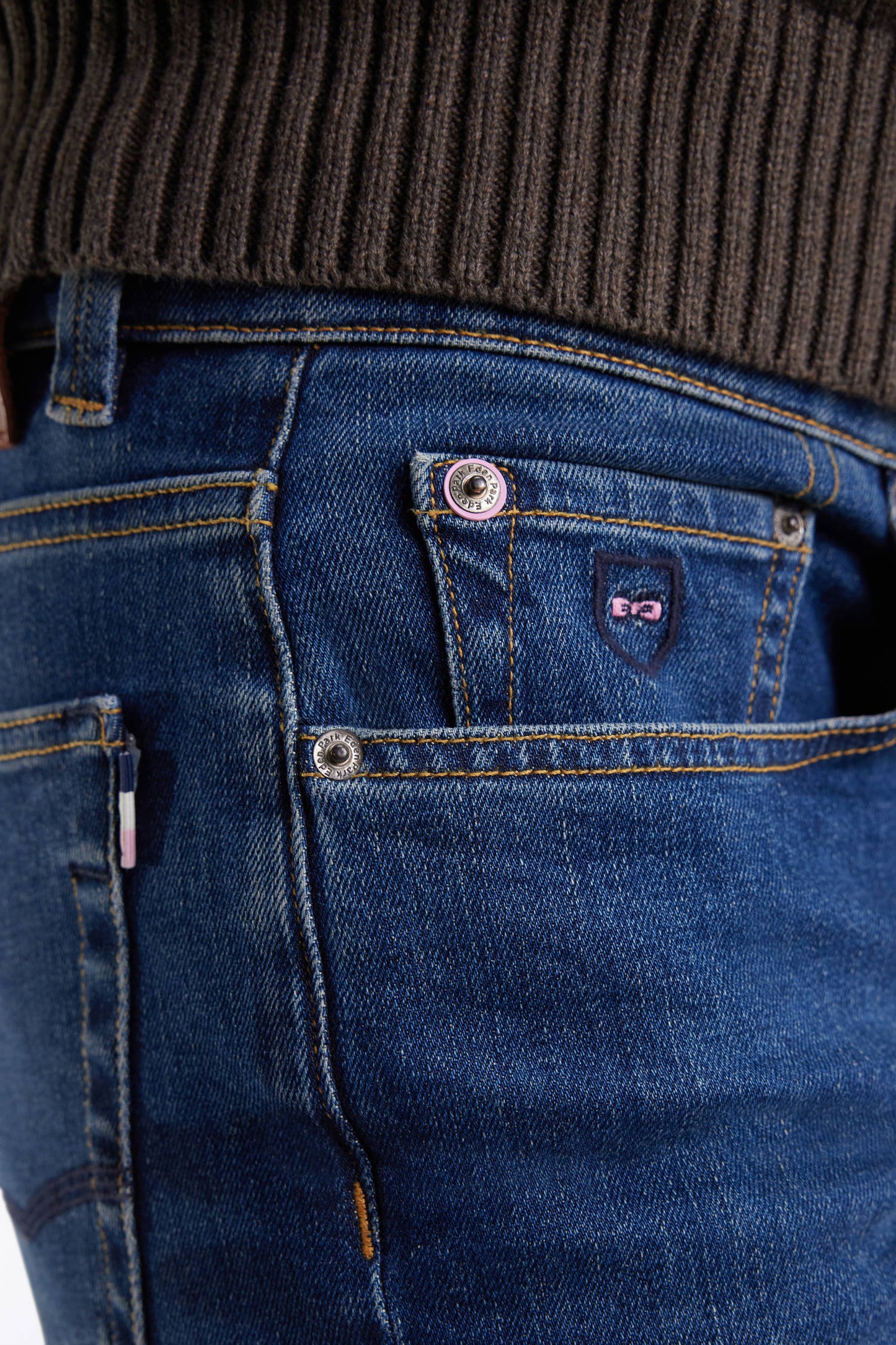 5-pocket stretch denim jeans in blue Pima cotton with slim fit