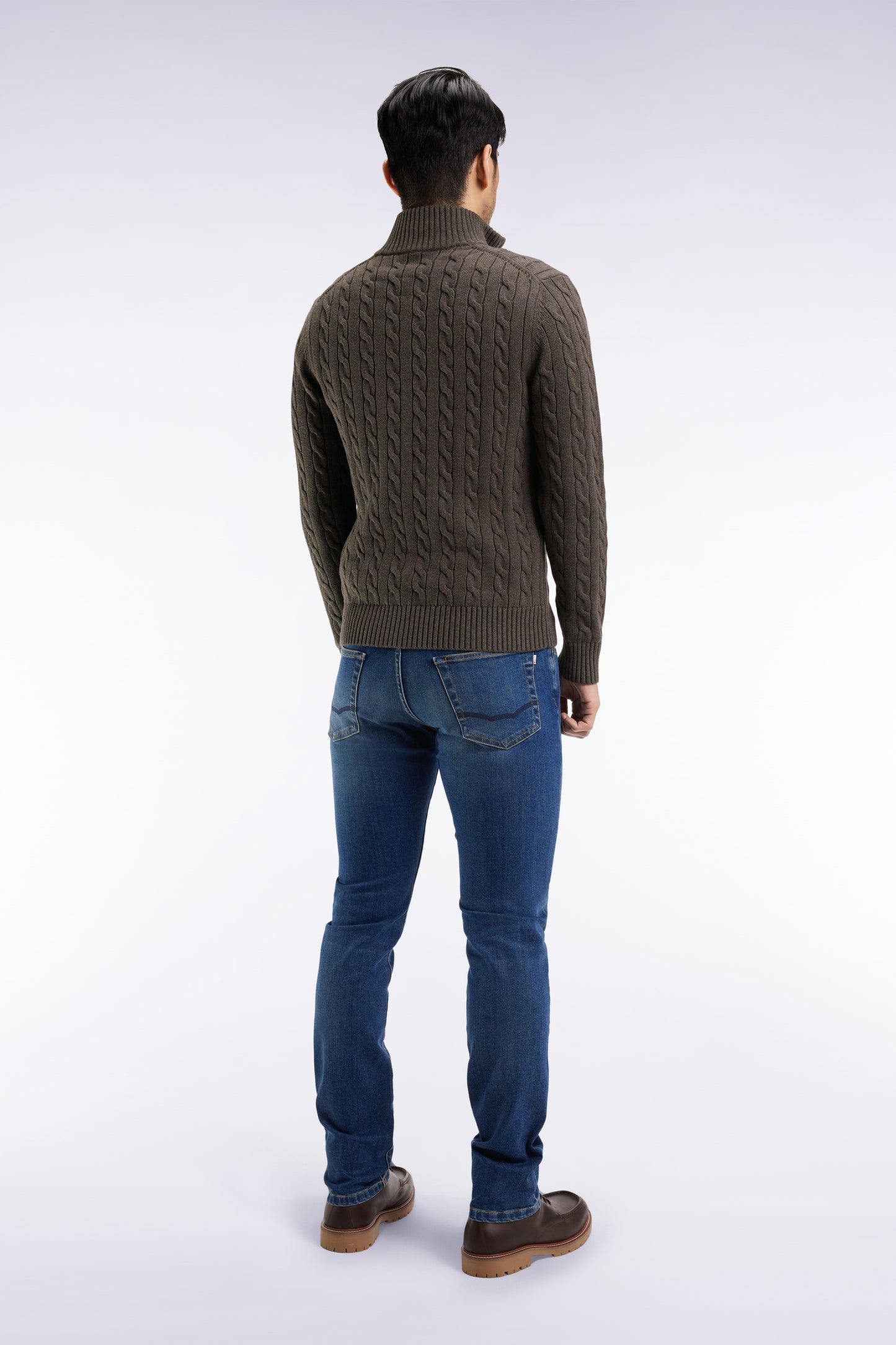 5-pocket stretch denim jeans in blue Pima cotton with slim fit