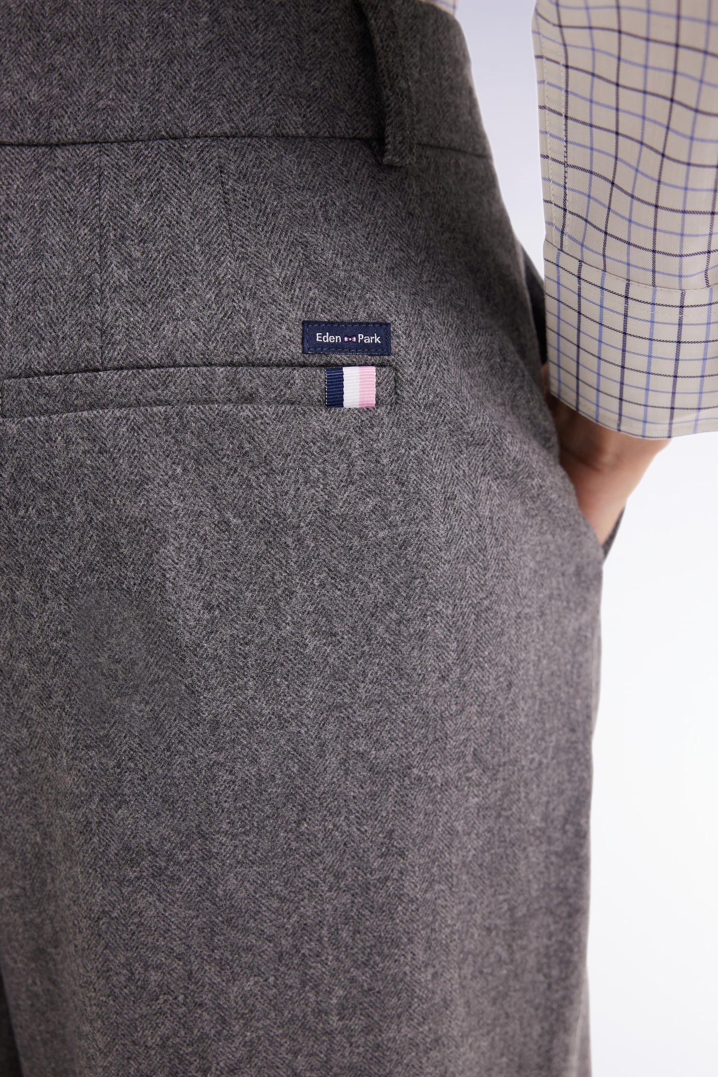 Grey wool flannel wide-leg suit pants