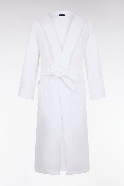 White cotton terry blend hooded bathrobe - Image 1