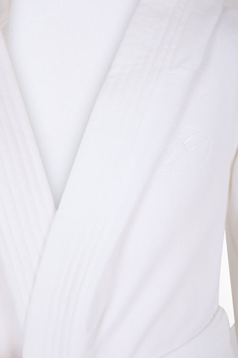 White cotton terry blend hooded bathrobe - Image 3