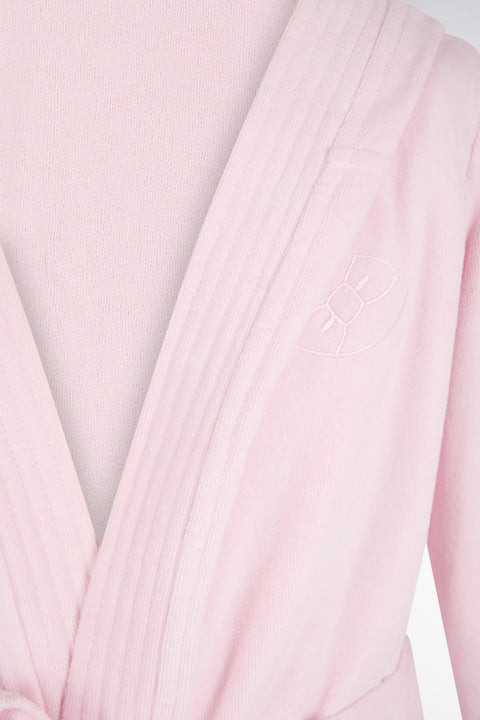 Hooded bathrobe in pink cotton terry blend - Image 3