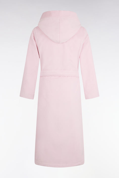 Hooded bathrobe in pink cotton terry blend - Image 2