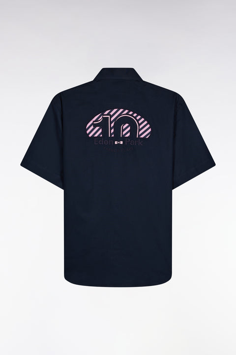 Navy short-sleeve shirt embroidered back 10 straight cut - Image 1