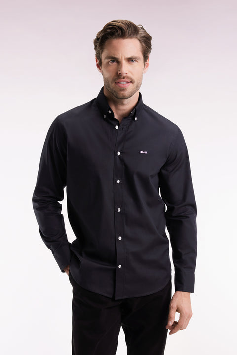 Black pinpoint cotton shirt with embroidered back, straight cut - Image 3