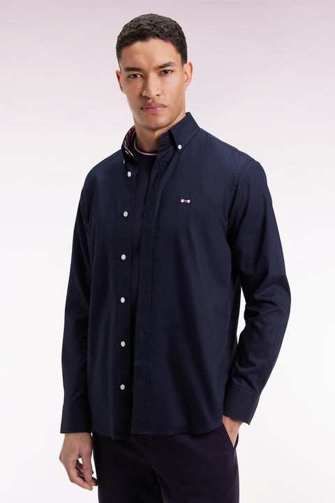 Navy pinpoint cotton shirt embroidery 10 back straight cut - Image 3