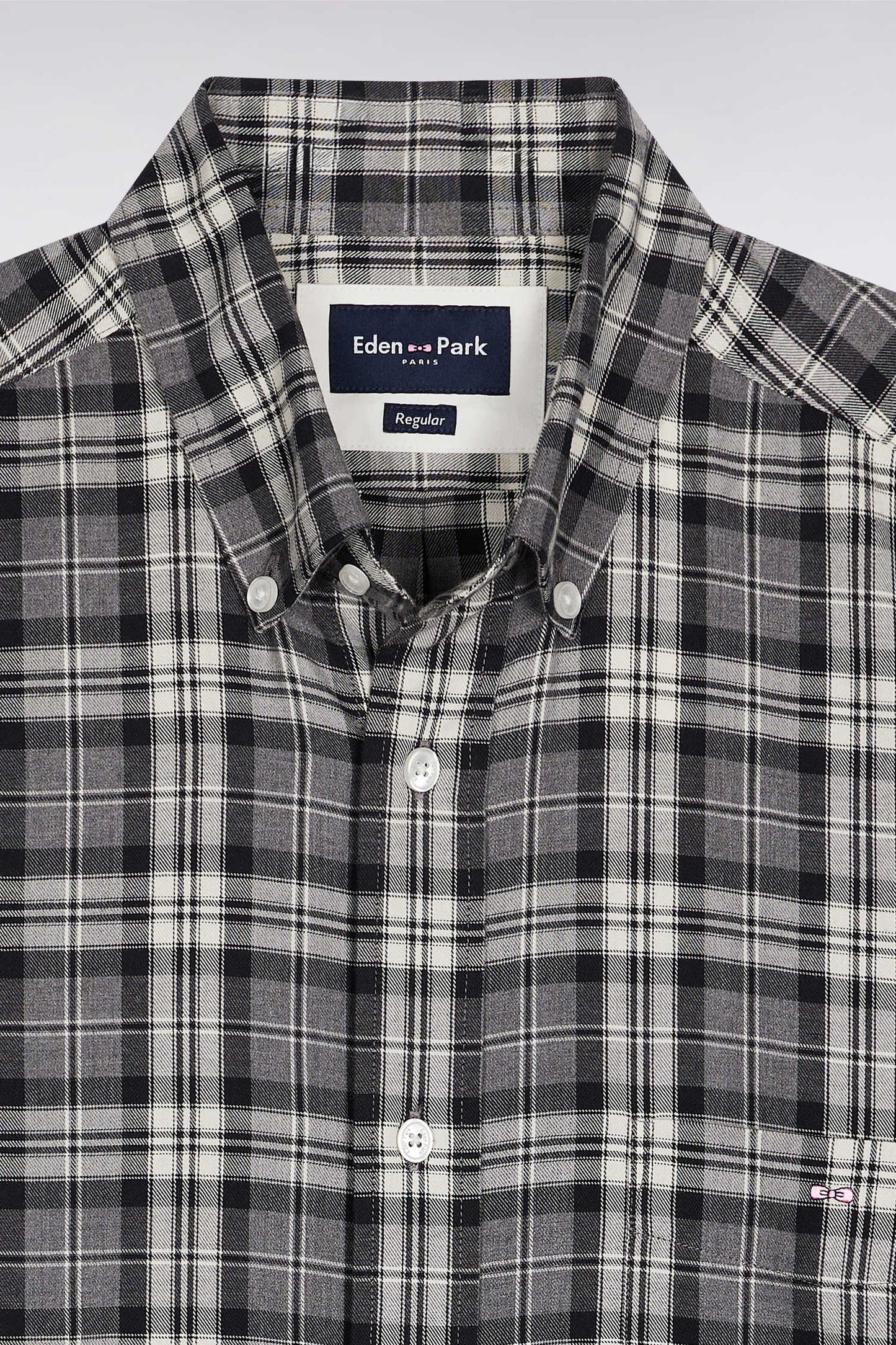 Grey cotton straight-cut check shirt