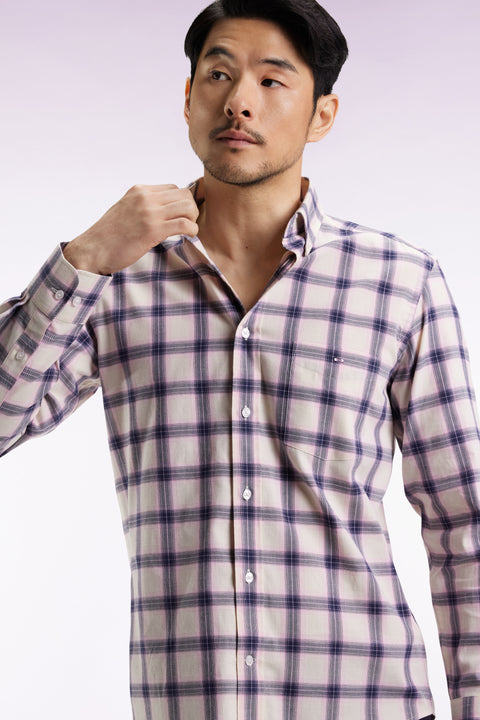 Pink cotton check shirt, straight cut - Image 1