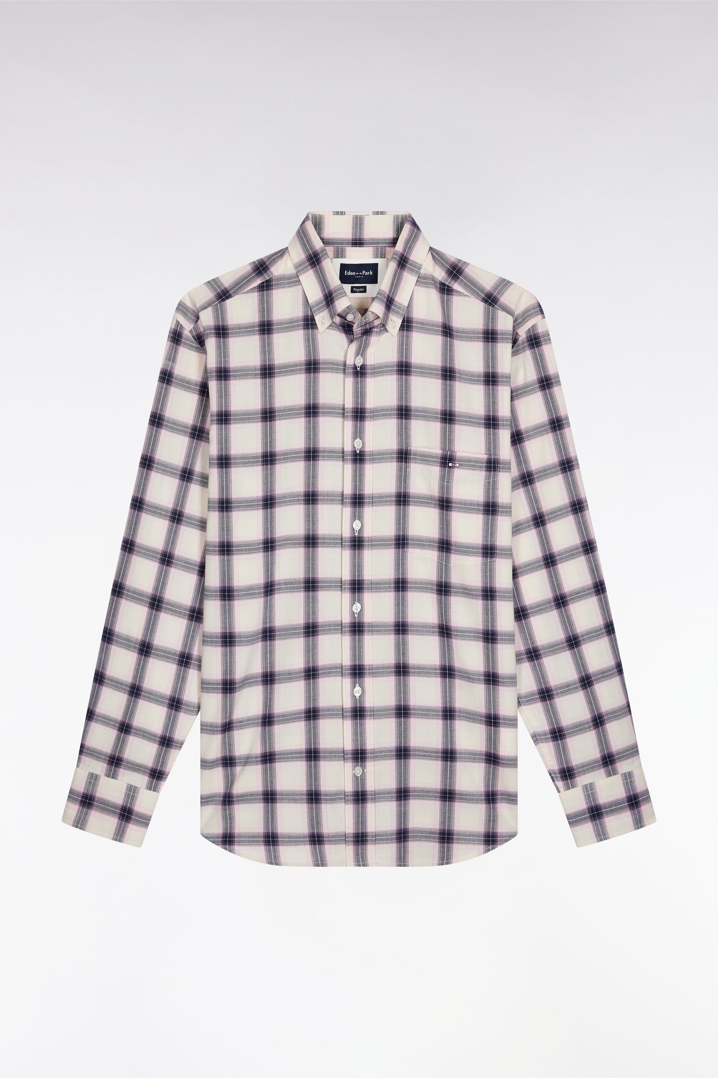Chemise à carreaux en coton rose coupe droite