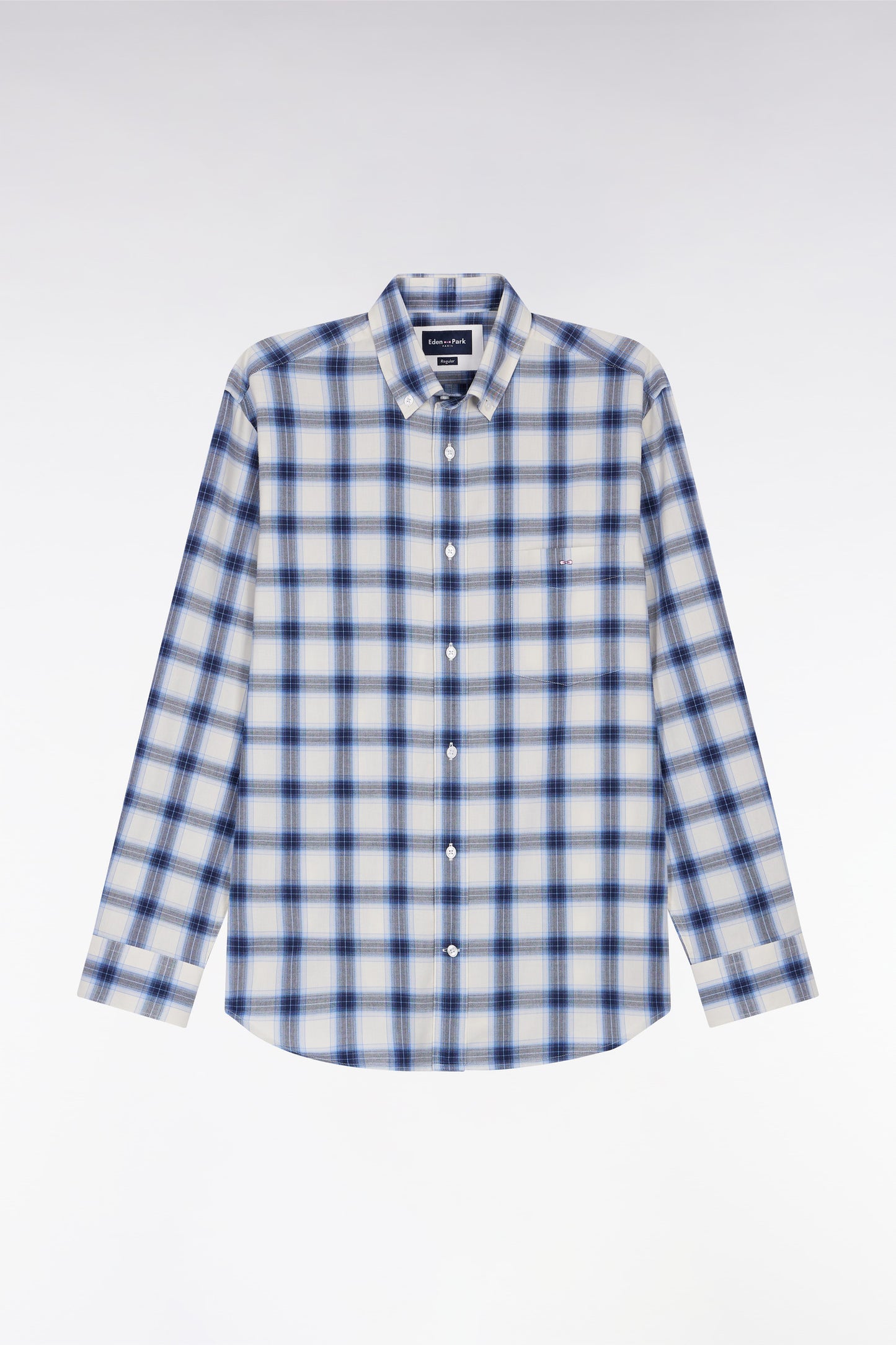 Chemise à carreaux en coton ciel coupe droite