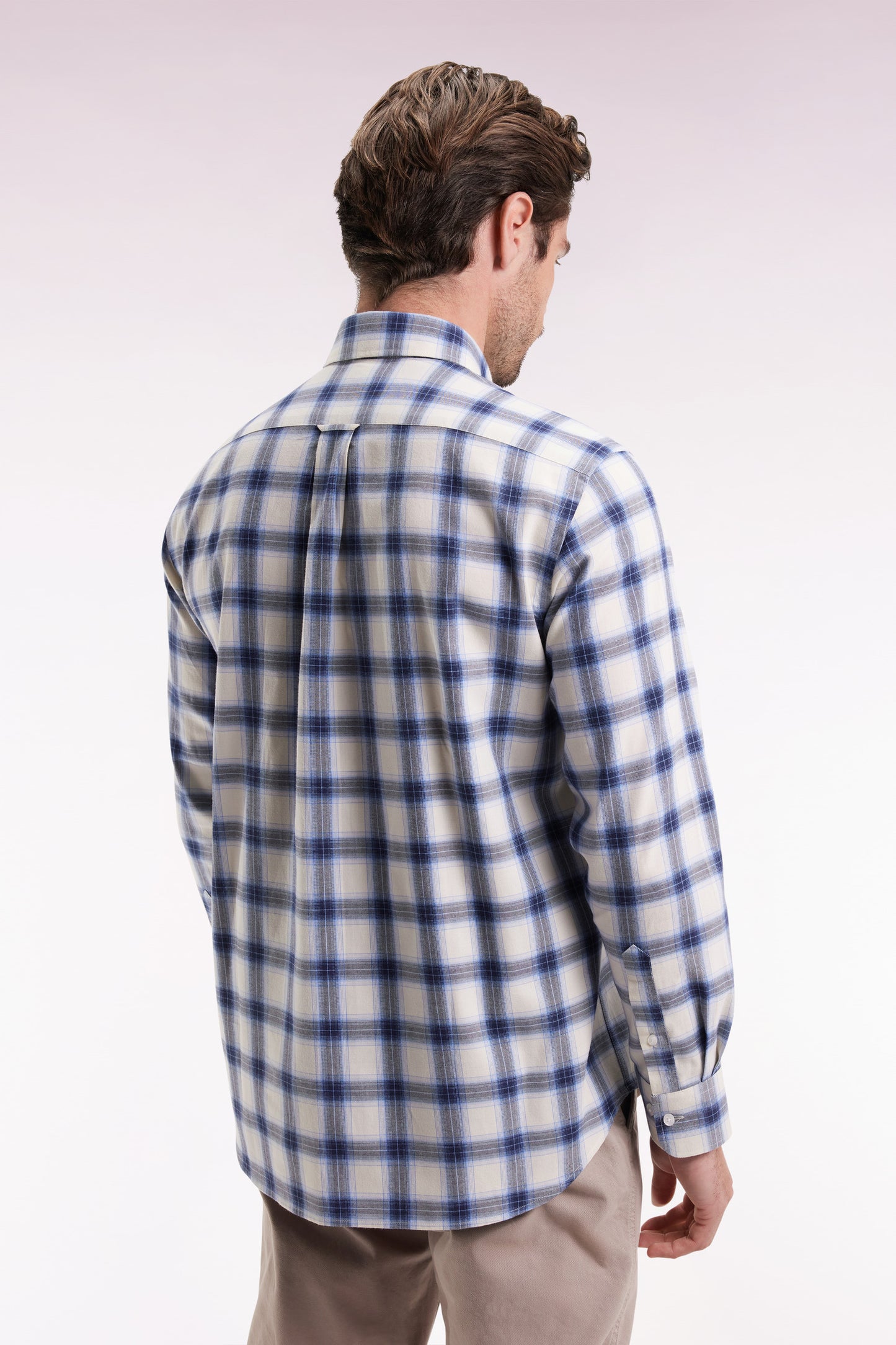 Chemise à carreaux en coton ciel coupe droite