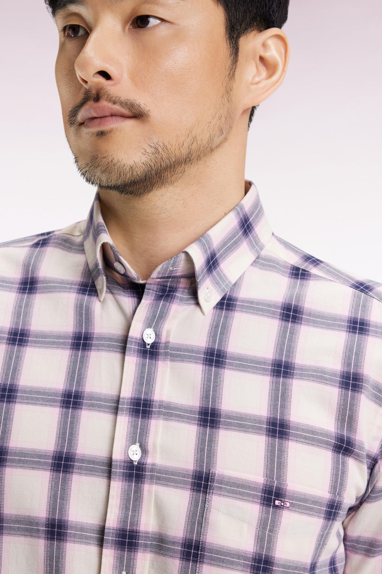Chemise à carreaux en coton rose coupe droite