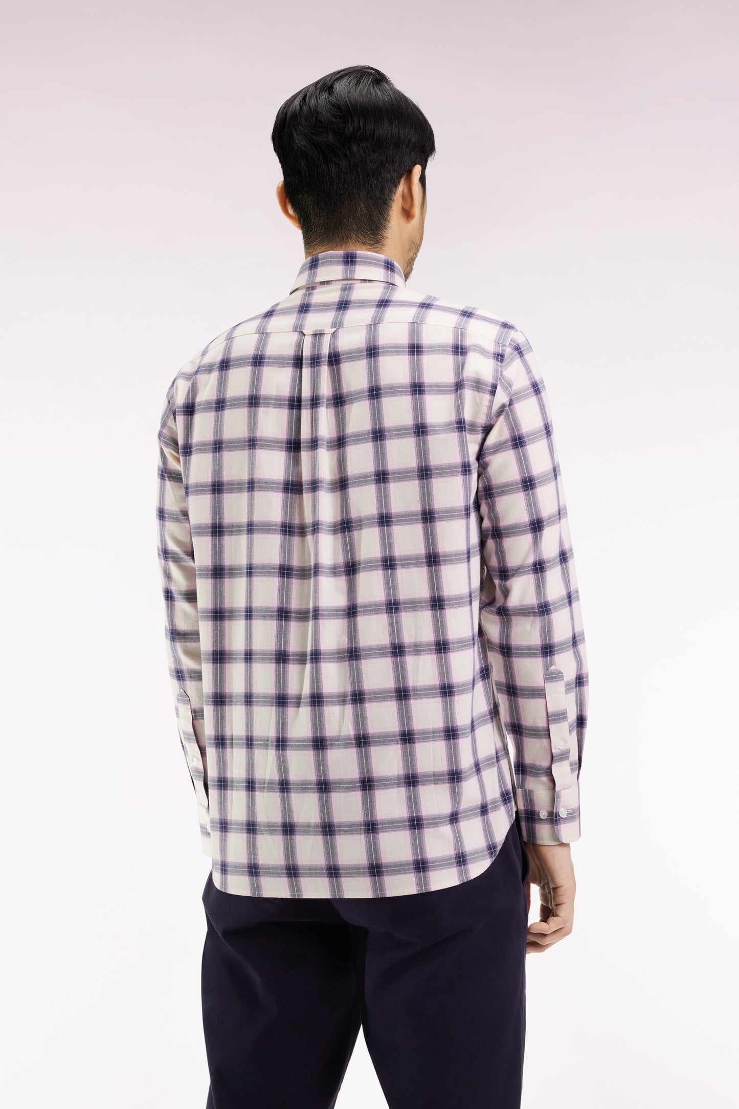 Chemise à carreaux en coton rose coupe droite
