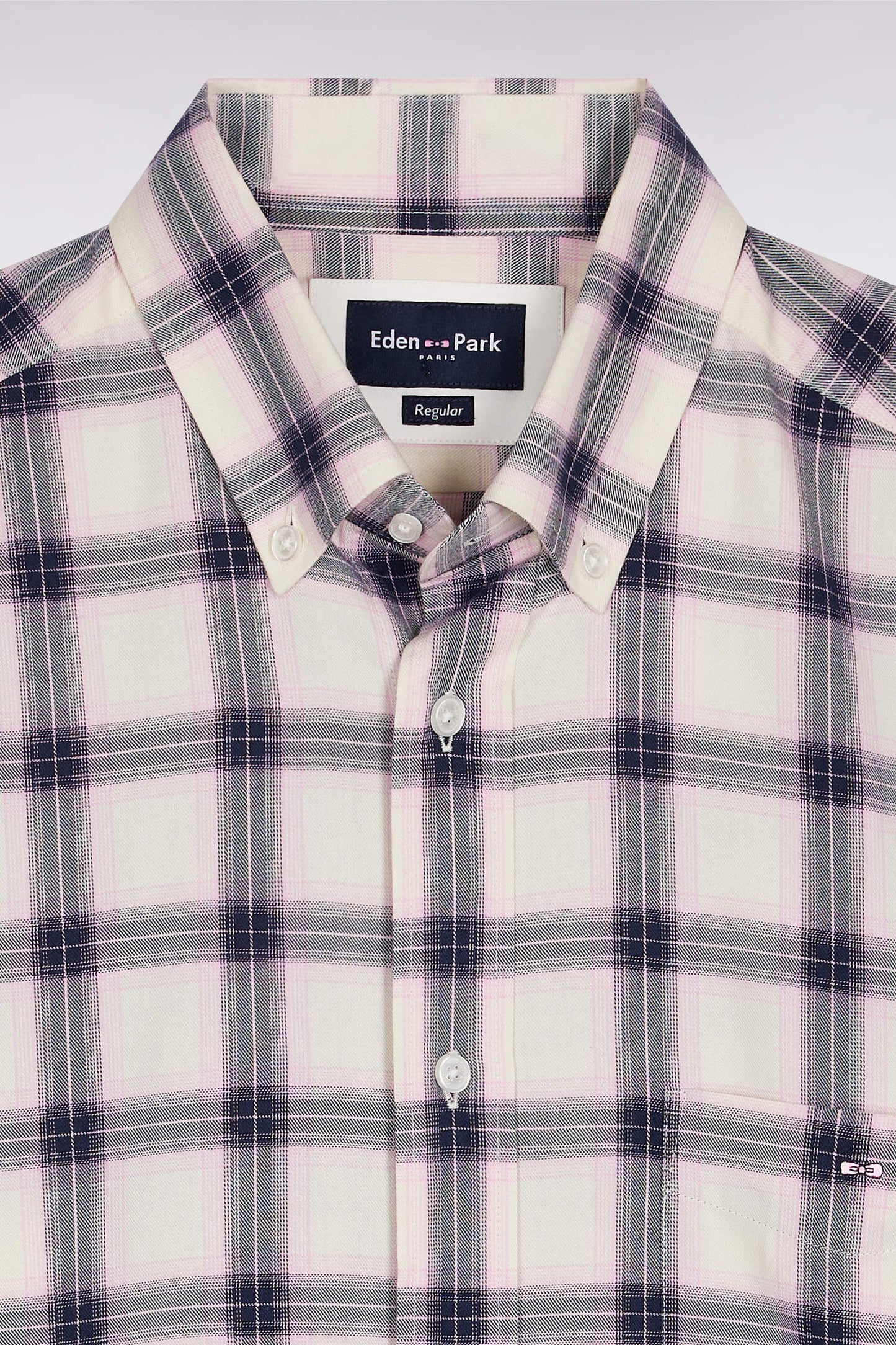 Chemise à carreaux en coton rose coupe droite
