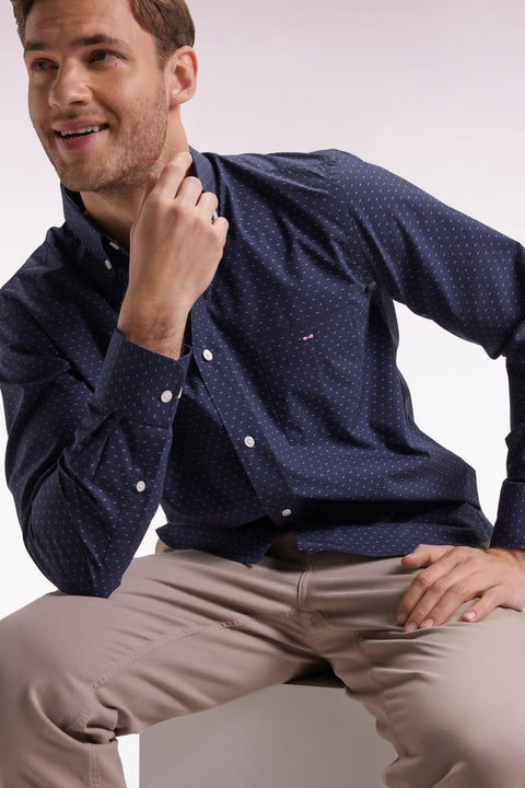 Cotton shirt with navy micropatterned bow ties, straight cut - Image 1