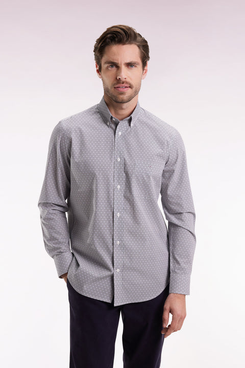 Cotton shirt with micro-patterned blue bow ties, straight cut - Image 1