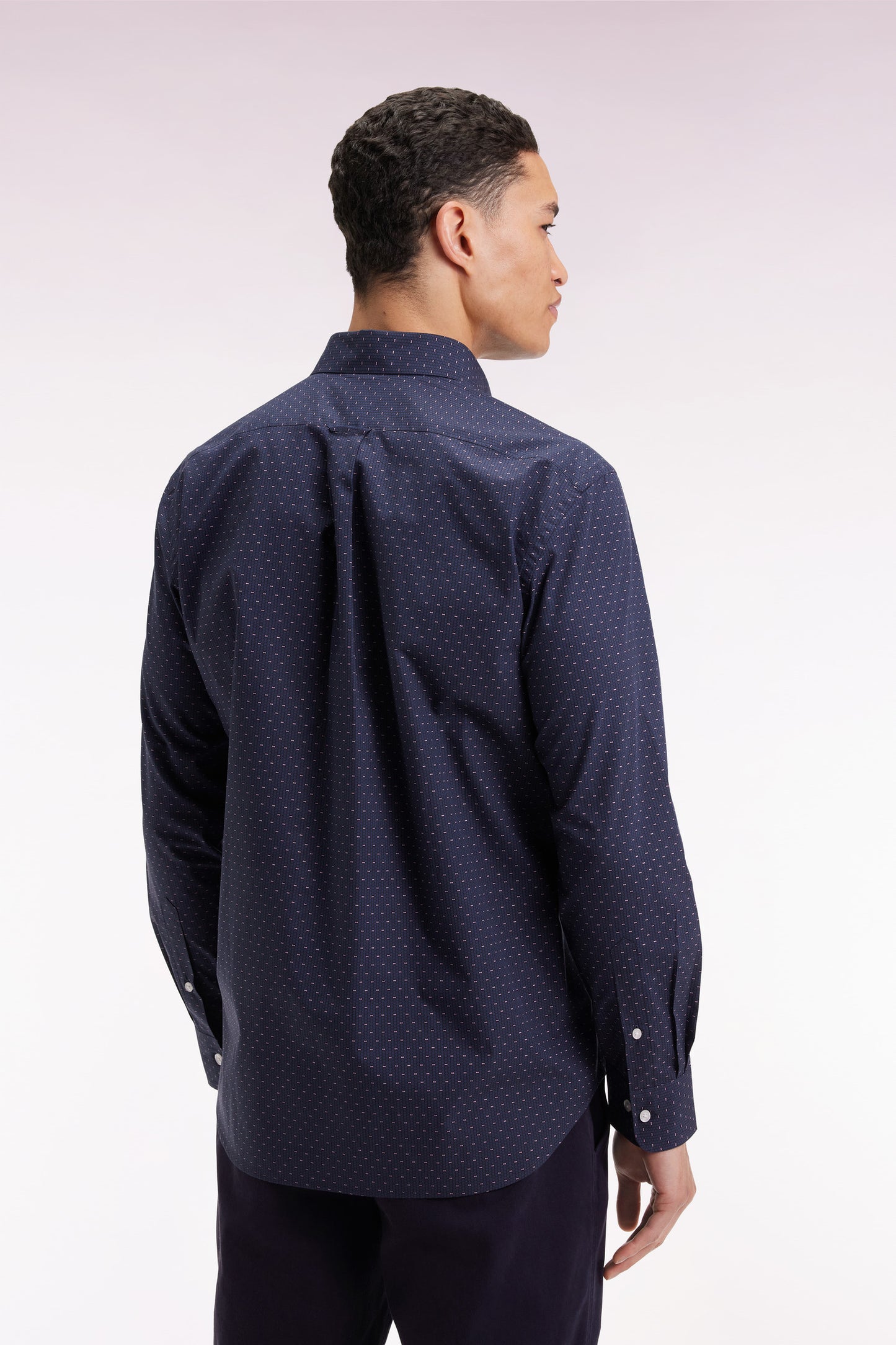 Cotton shirt with pink bow tie micropatterns, straight cut