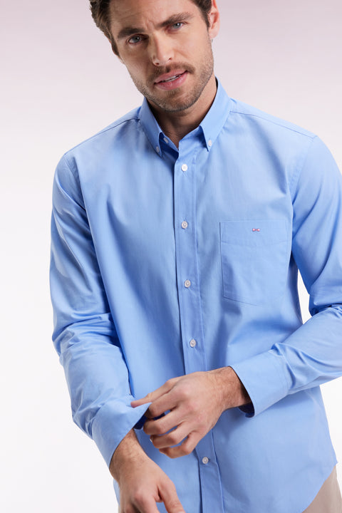 Sky cotton shirt with printed elbow patches, straight cut - Image 1