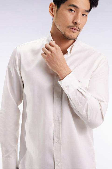 White piqué cotton shirt, straight cut - Image 1