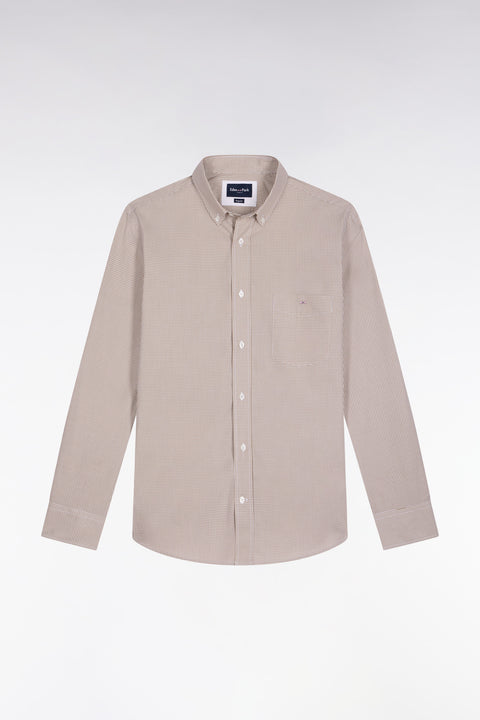 Gingham shirt in beige cotton poplin, straight cut - Image 2