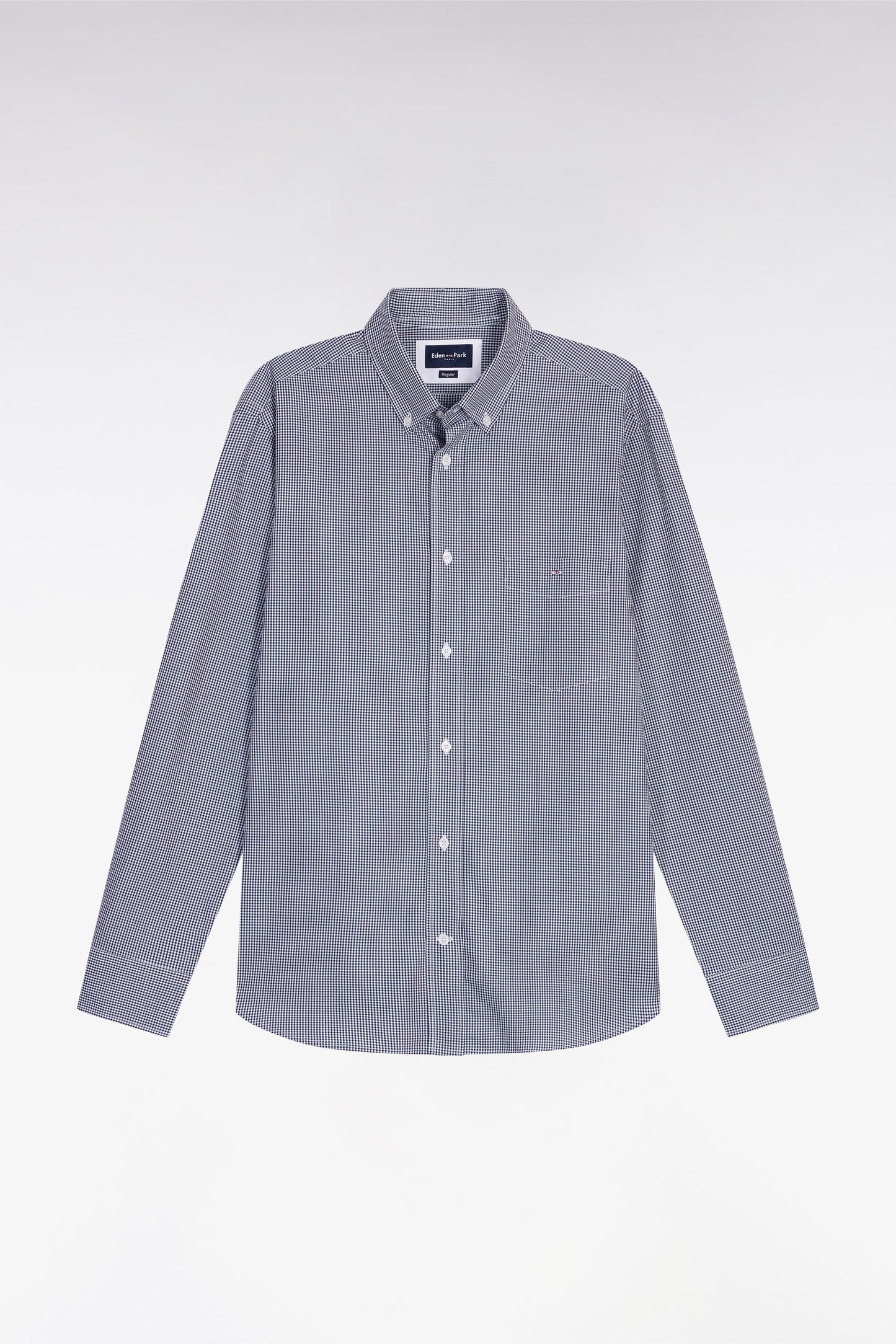 Navy cotton poplin gingham shirt, straight cut