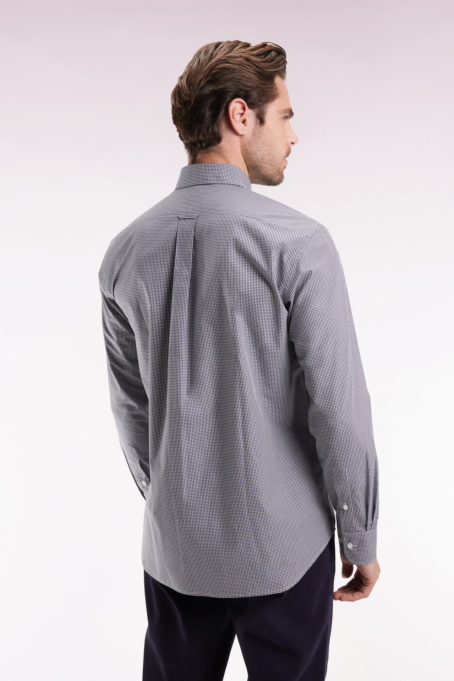 Chemise vichy en popeline de coton marine coupe droite