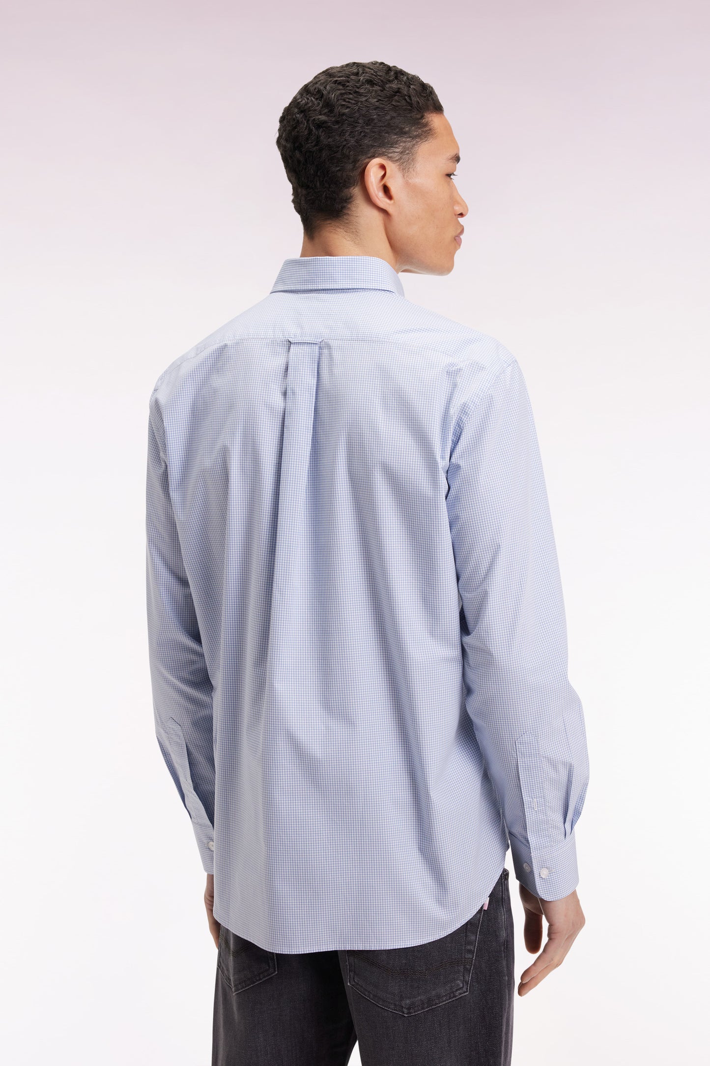 Chemise vichy en popeline de coton bleue coupe droite