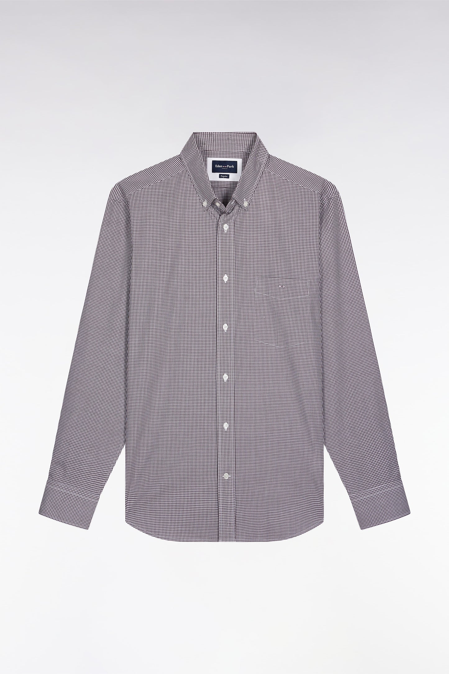 Chemise vichy en popeline de coton bordeaux coupe droite