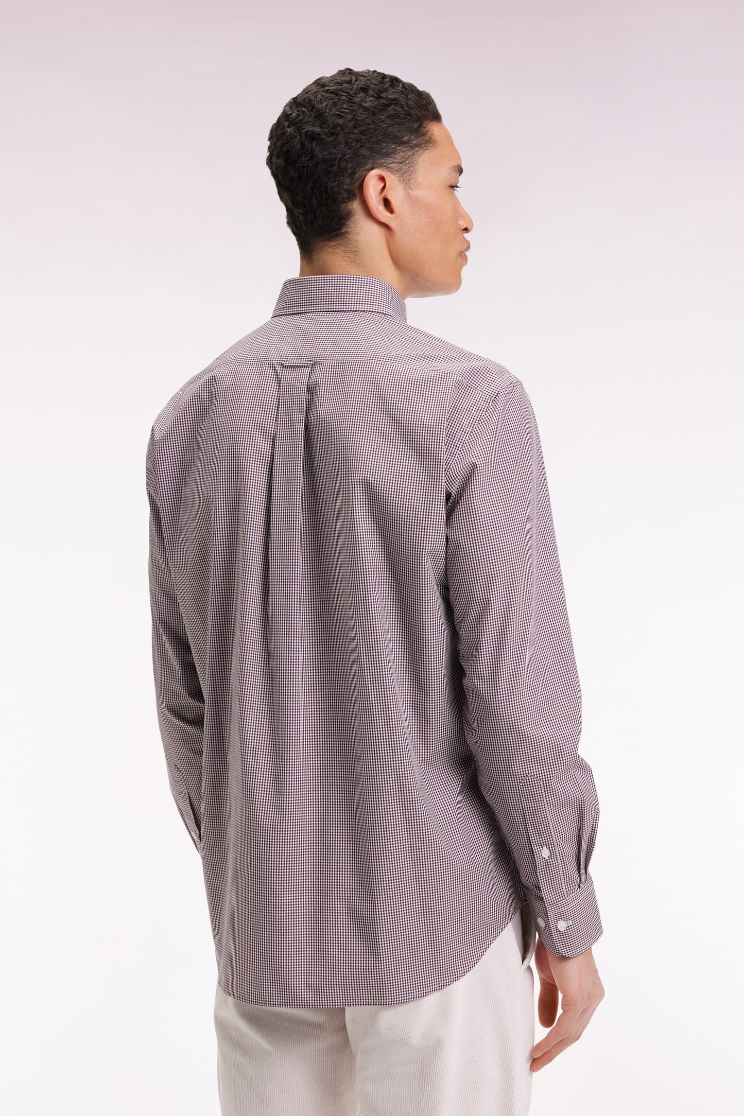 Chemise vichy en popeline de coton bordeaux coupe droite
