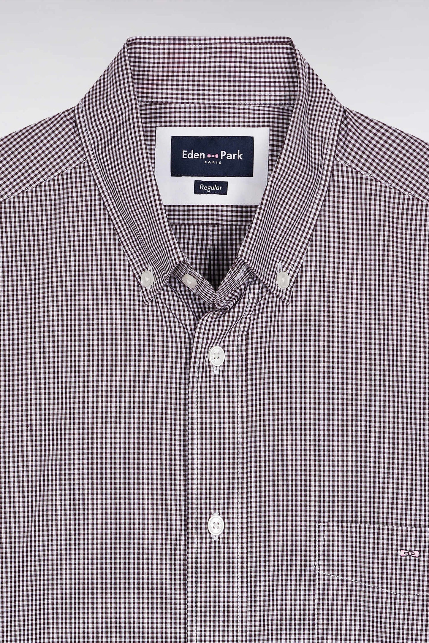 Gingham shirt in burgundy cotton poplin, straight cut