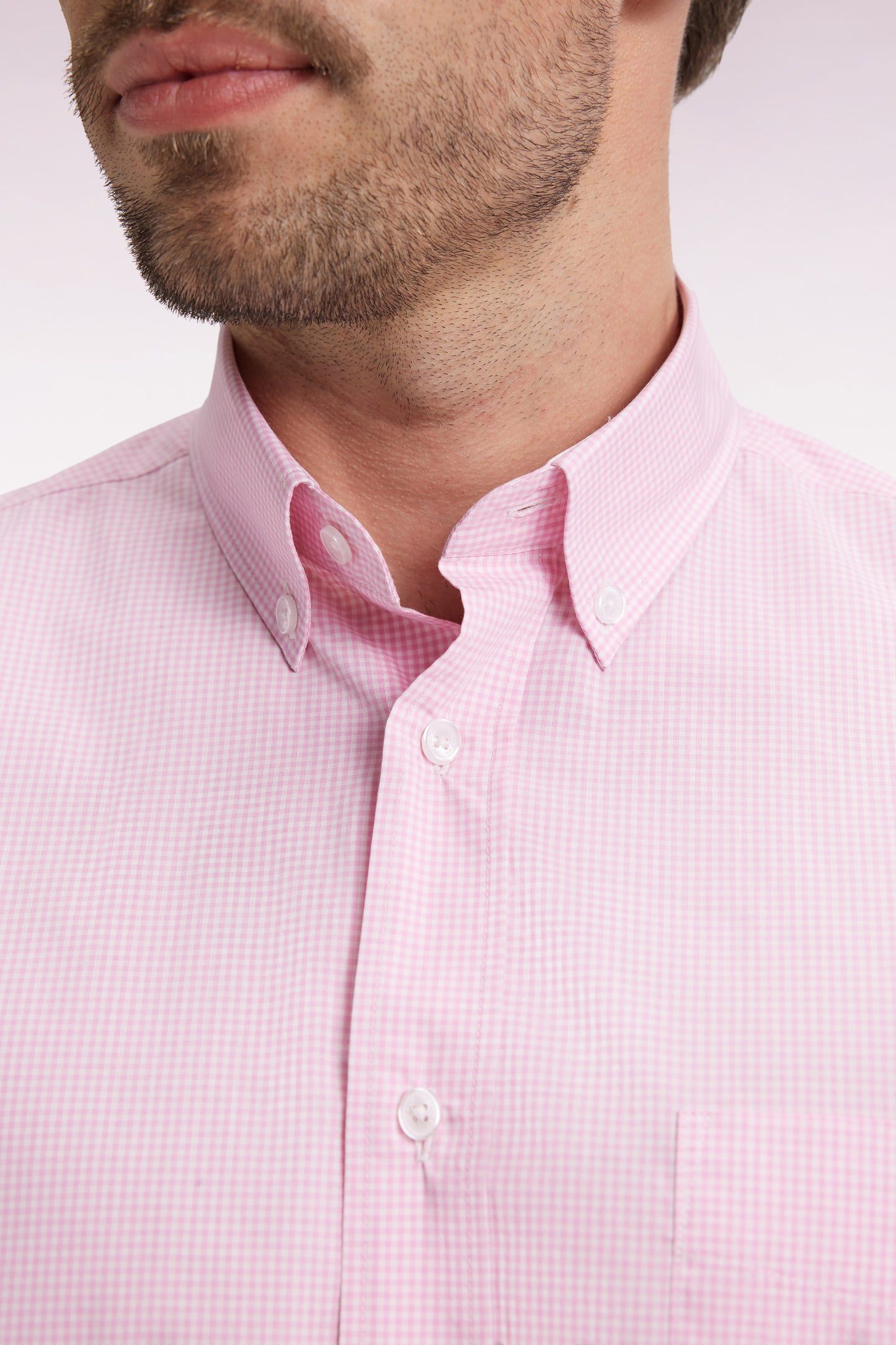 Chemise vichy en popeline de coton rose coupe droite
