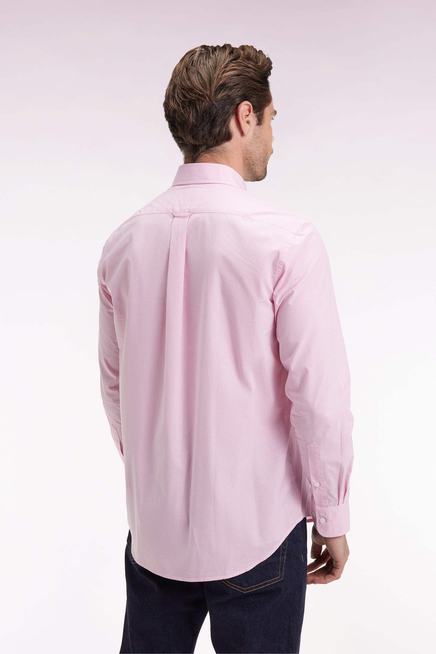 Chemise vichy en popeline de coton rose coupe droite