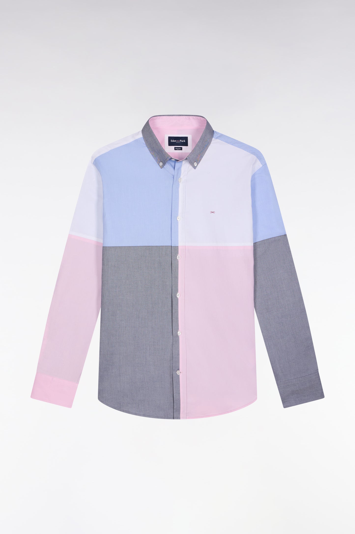 Cotton shirt with four-color pattern, straight cut